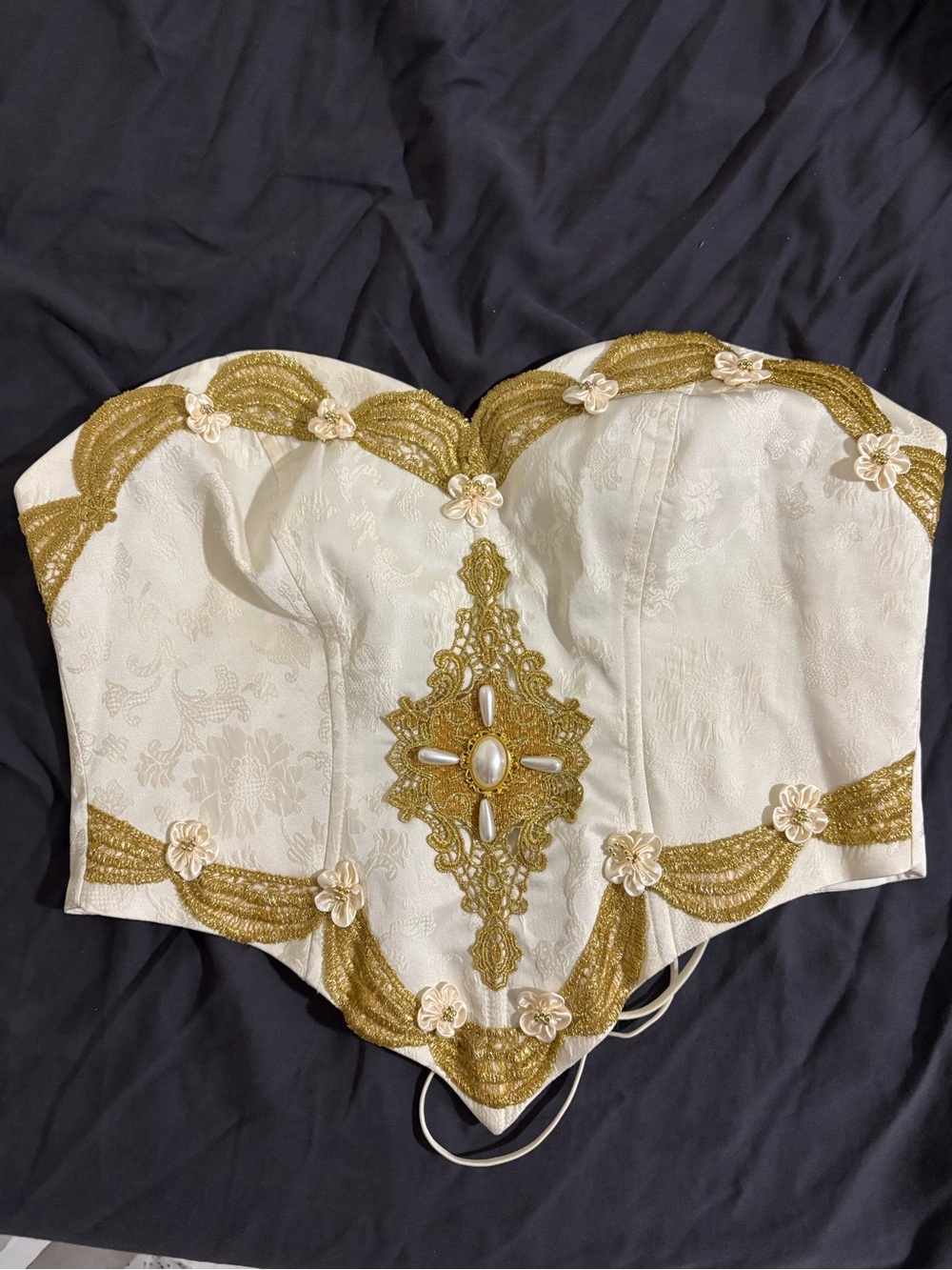 Ivory and Gold Embellished Strapless Bustier Corset